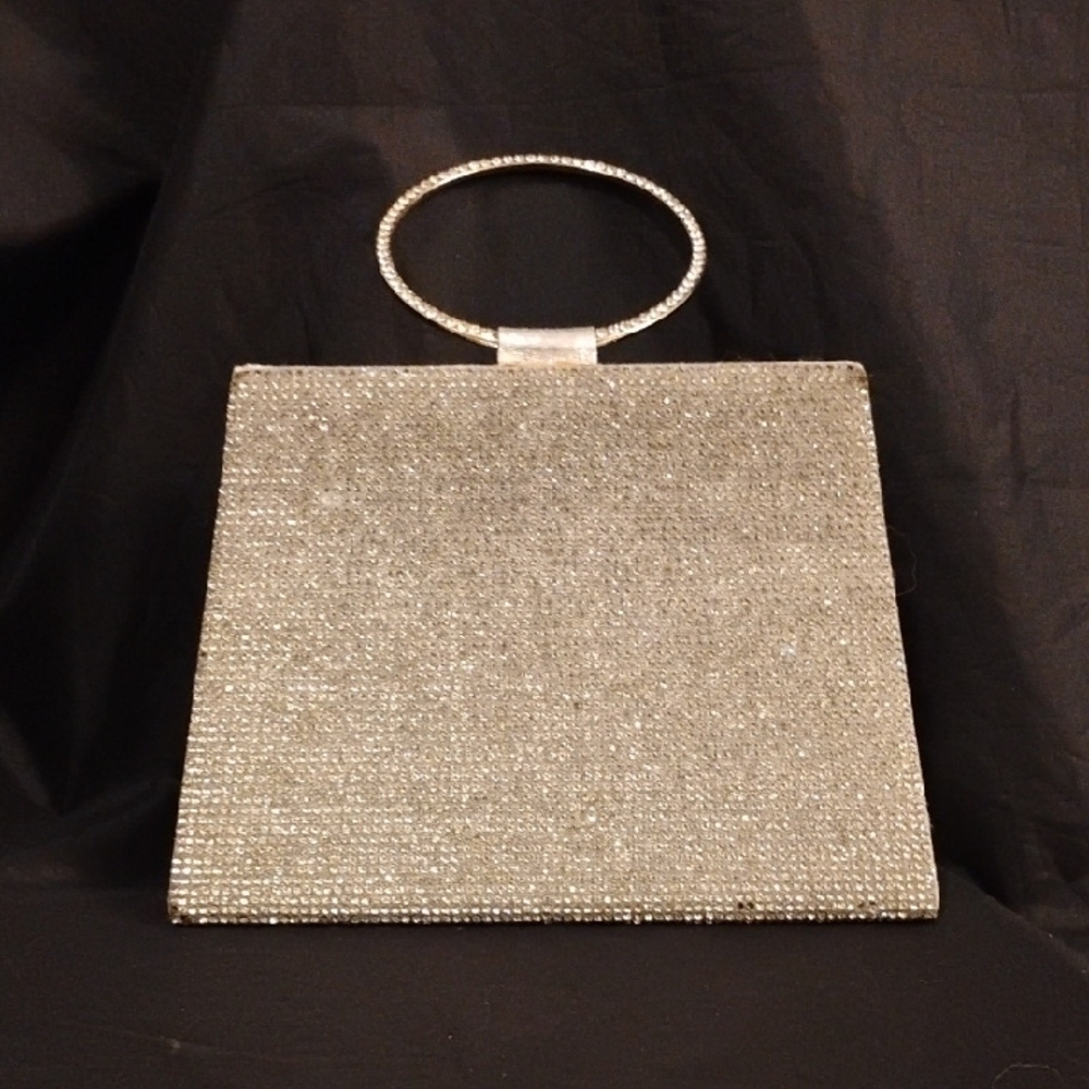 Silver Geometric Clutch with Sleek Metal Handle